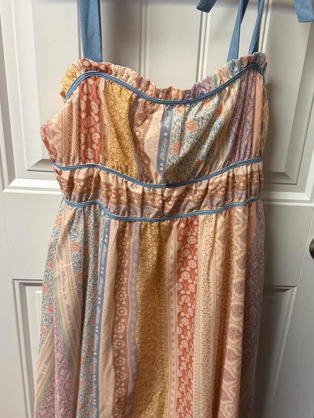 DAVI & DANI Pastel Stripe Maxi Dress with Blue Trim